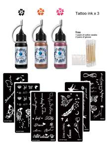 海娜纹身模板及染料套装（纹身模板+纹身染料） - 多图案临时纹身，适用于手部、手指、手腕、肩膀、颈部、锁骨等部位，防水假纹身模板套装，男女通用 - 彩色 - 查看 14