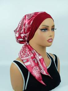 女士弹力宽边仿丝头巾帽，睡帽，女士海盗帽，护发帽，适合日常使用，随机花朵图案 - 彩色 - 查看 11