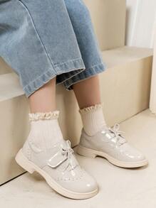 A Pair Of Bow-Decorated Campus Shoes, Thick-Soled Loafers--Go Back To School; Black Shoes; Girls' School Shoes; Girls' Toddler Shoes; Children's Girls' Shoes; Girl's Shoes.