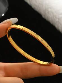 3 件不锈钢金色手链套装 18K 真空电镀，不易褪色，镶嵌锆石，适合日常佩戴，时尚优雅女士手链套装，珠宝女士手链配饰女士不锈钢珠宝女士手链西方珠宝 - 金黃色 - 查看 11