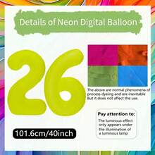1 quả bóng bay số 0-9 huỳnh quang, kích thước 40 inch (khoảng 101,6 cm), màu vàng neon, thích hợp cho tiệc sinh nhật, lễ tốt nghiệp, đám cưới, kỷ niệm, Giáng sinh, trang trí năm mới, trang trí tiệc phát sáng, phụ kiện chụp ảnh. - Màu vàng - Xem 24