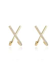 1 对简约锆石镶嵌十字架耳环，优雅的欧美风格，高端分层配饰，非常适合通勤、晚会、圣诞节和新年礼物