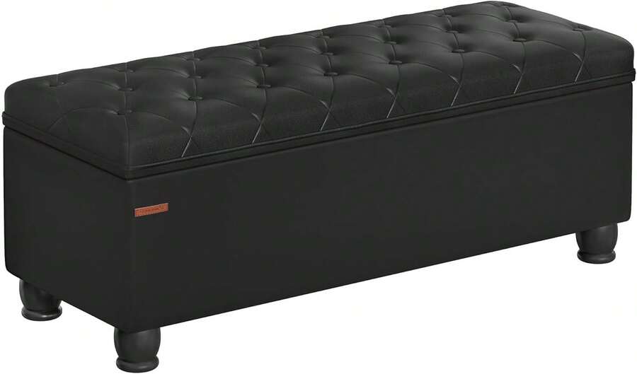 Storage Ottoman, Storage Bench, Tufted Entryway Bedroom Bench, 17.7 X 46.5 X 17.7 Inches, Hinges Easy Lid Operation, Wooden Legs, Synthetic Leather, Loads 330 Lb, Classic Black ULOM071B01,8059554 - 淺藍色 - 查看 1