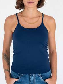 Thin Strap Tank Top In Polyamide Blouse With Lining Suplex Blouse - Navy Blue - View 2