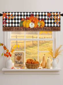 1 件感恩节短窗帘帷幔，感恩节黑白格子南瓜枫叶短窗帘，感恩节客厅餐厅咖啡厅厨房装饰半窗帘，感恩节隐私屏幕短门窗帘，秋收派对装饰横幅，感恩节快乐房间装饰背景，感恩节家居装饰，感恩节礼物派对回礼，感恩节悬挂装饰，季节装饰 - 感恩節南瓜 - 查看 1