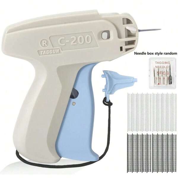 Fijador rápido de ropa, pistola de costura de aguja micro para ropa, mini pistola de bordado de ropa, herramienta de costura rápida que incluye 1 aguja, 1000 fijadores blancos y 1000 negros de 4.5mm