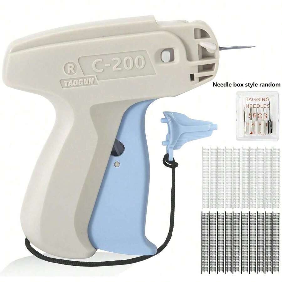 مثبت ملابس سريع، مسدس خياطة نسيج إبرة دقيقة، أداة خياطة تطريز ملابس مصغرة، تشمل 1 إبرة ، 1000 دبوس أبيض و 1000 دبوس أسود 4.5 ملم