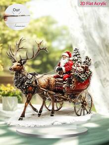 1 pezzo di decorazione piatta in acrilico 2D di Babbo Natale che tira la slitta delle renne - (20cm/7,87 pollici) adatta per casa, regalo di compleanno, ufficio, camera, attraccapanni, decorazione soggiorno, durevole e impermeabile - il regalo migliore per amici e famiglia