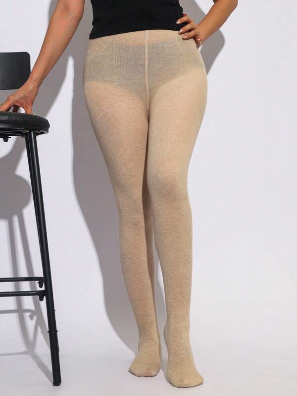 1 Pair Women's Thin Cable Knit Tights, Lightweight Oatmeal White Color Leggings For Spring & Autumn