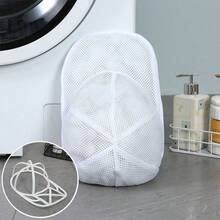 1 pieza Bolsa para la ropa, Bolsa + Soporte para la limpieza de sombreros, Funda protectora para sombreros, Jaula de limpieza de sombreros para lavadora, Bolsa de malla para la limpieza de sombreros en la máquina, Jaula protectora para la limpieza de gorras de béisbol, Adecuado para limpiar varios tipos de sombreros