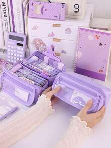 1pc Prism Designed 9-Layer Pencil Case, Large Capacity Pencil Bag For Girls, Waterproof And Dirt Resistant Storage Pouch, High Aesthetic Stationery Box For Elementary Students, Multi-Function Pencil Box For Children - Multicolor - View 7