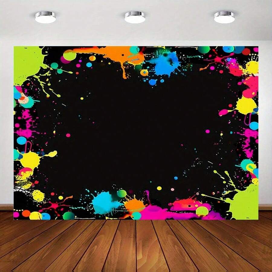 Fundal Banner Neon Splash - Fundal din Poliester pentru Petrecere - Design Vibrant cu Stropi de Vopsea, Potrivit pentru Ocazii Generale, Nu Necesită Electricitate - Disponibile în Mai multe Dimensiuni
