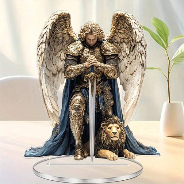 2D Flat, 2D Flat Acrylic 1 Elegant St Michael Angel Acrylic Desk Decor - Religious Holy Angel, Suitable For Home, Office And Outdoor Space - Ideal Gift For Friends