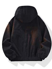 男士长袖灯芯绒夹克，宽松户外实用连帽夹克，秋冬季 - 黑色 - 查看 2