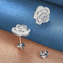 925 纯银镀玫瑰耳环 - 不含过敏原 - 优雅百搭 - 适合日常佩戴和派对 - 生日 - 感恩节 - 圣诞节 - 情人节珠宝礼物 - 銀色 - 查看 2