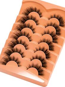 新款 3D 猫眼睫毛 - 7 对假睫毛，浓密睫毛，打造自然妆容，仿貂毛 5D 蓬松条状假睫毛 条状睫毛，睫毛，睫毛，假睫毛 - 黑色 - 查看 4