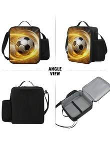 Portable Handheld Shoulder Strap Insulated Lunch Bag Stylish Soccer Themed Design Perfect For School Camping Hiking Picnic Beach Travel Lunch Bags Cooler Bag Lunch Box Lunchbox Large Capacity For Men Travel Essentials
