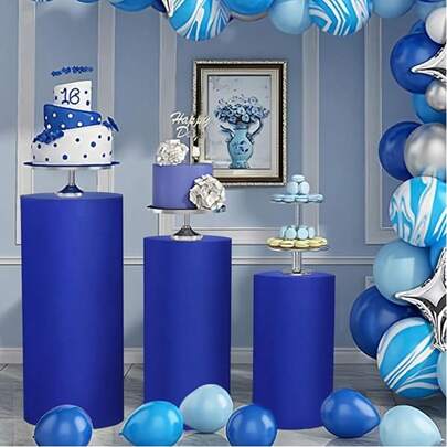 Set de 3 pedestales para postres, soporte en forma de cilindro flexible (19.68/21.65/23.62 pulgadas), adecuado para decoración de fiestas, bodas o cumpleaños, decoración de otoño (incluye solo mantel con forma de cilindro)