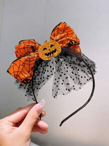 1PC Halloween Pumpkin Headband - Vibrant Orange Spider Web Bow, Unisex Resin & Mesh Fascinator, Adjustable Fit For Adults Over 15 Years Old, Festive Dress-Up & Photography Prop, Party Accessory
