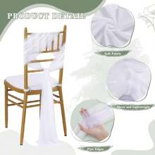16pcs/Set 20x275cm White Chair Sash, Aisle Wedding Ceremony Decorative Sheer Organza Chair Cover Fabric