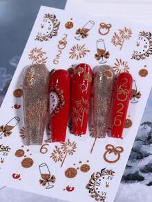 2PCS Thiết kế nghệ thuật làm móng Giáng sinh, Miếng dán móng tay lấp lánh hình ngôi sao hươu, đồng hồ ông già Noel, ly rượu vang, ly sâm panh, họa tiết pháo hoa, miếng dán móng tay nghệ thuật 3D, miếng dán tự dính cho đồ dùng làm móng bằng acrylic, thiết kế móng tay tự làm tại nhà ngày lễ - Nhiều màu - Xem 5