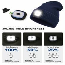 3Light Modes Knitted Hat With LED Light USB Charging Style Breathable Soft And Highly Stretchable Suitable For Cold And Windproof Nights In Autumn And Winter Same Style For Men And Women For Fishing Skiing And Running(200MAH)