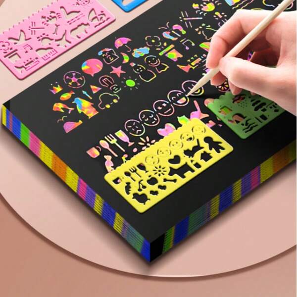 10pcs A4 Scratch Art Paper, Black Painting Paper For Kids Graffiti, Scratchable Color Drawing Paper For Students, Back To School