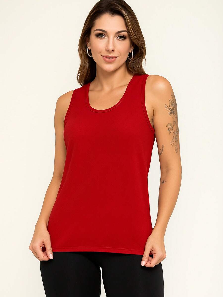 Smooth Dry Back Racerback Gym Sports Fitness BumBum Fit Tank Top - 紅色 - 查看 1