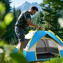Tienda automática de apertura rápida, plegable al aire libre, camping portátil, a prueba de lluvia durante la noche, engrosado - Verde militar - Ver 8