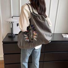 Embroidered Retro Bucket Bag For Women, New Niche Versatile Commuter Shoulder Bag, 6 Horses, Horse Shoe, Star Women, Ladies, Lover-Travel, Work & Office, Prom, Party, Weekend And Holiday, Travel Holiday Essentials, Embroidered Tote Bag, Shoulder Bag, Embroidered Horse, White Horse, Black Horse