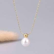 1pc Fashionable Minimalist Pearl Stainless Steel Gold Necklace, Jewelry Gift For Her, Everyday Wear