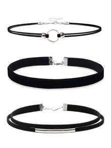 10pcs/Set Minimalist Personalized European&American Style Choker Necklace Collar Bone Chain Set, Short Korean Velvet Necklace