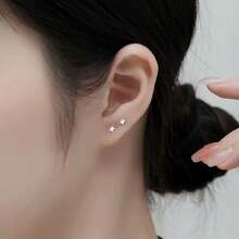 2 Pairs Star Screw Twist Ball Threaded Titanium Steel Earrings, Hypoallergenic High-End Personalized Minimalist Style Pentagram Ear Piercing Jewelry - Silver Star - View 3