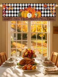 1 件感恩节短窗帘帷幔，感恩节黑白格子南瓜枫叶短窗帘，感恩节客厅餐厅咖啡厅厨房装饰半窗帘，感恩节隐私屏幕短门窗帘，秋收派对装饰横幅，感恩节快乐房间装饰背景，感恩节家居装饰，感恩节礼物派对回礼，感恩节悬挂装饰，季节装饰 - 感恩節南瓜 - 查看 2