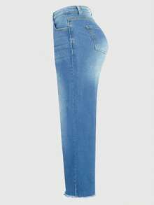 Jeans For Women Mid Rise Waisted Baggy Wide Leg Stretchy Denim Ankle Pants Cropped Jeans With Pockets - 藍色 - 查看 3