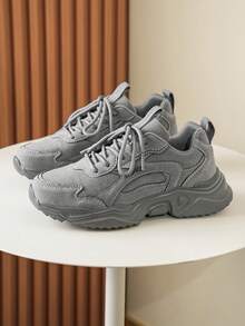 Women's New Fashion Solid Color Platform Outdoor Casual Hiking Shoes, Outdoor Running Comfortable Daily Couple Matching Sports Sneakers - Grey - View 8