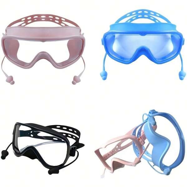 1 Pc Unisex Large-Frame Swimming Goggles - Anti-Fog, Adjustable Strap, Pink/Blue/Black/Transparent - Perfect For Adults, Valentine's Day, Mother's Day, Father's Day Gifts, Beach Essentials, Beach Accessories, Pool Float