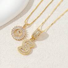 Letter Necklace Bling Dainty Necklaces Chunky Custom Name Necklace Personalized Round Circle Pendant Zirconia Letters Name Crystal Jewelry Gifts For Women - Gold - View 14