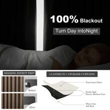 6 Panel Curtains 100% Blackout Thermal Insulated Soundproof  Privacy Protection, Natural Linen  Drapes For Modern Living Room Bedroom Decor With Hooks  Ring Clips Back Tab Track System  Hook Belt Window Drapes Home Decor - DARKFLAX - 查看 5