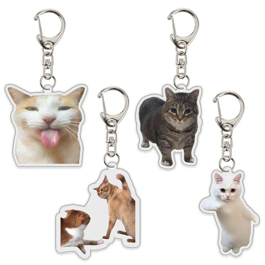 1 pieza Llavero con figura de cabeza de gato divertida, colgante de decoración con estilo de expresión de meme para mochila, accesorio de moda estudiantil, adecuado como regalo para volver a la escuela, Halloween, Acción de Gracias, Navidad, Pascua