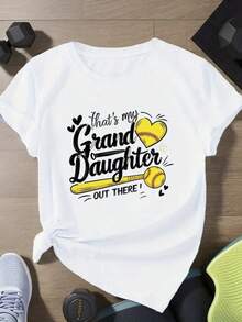 1 pieza, camiseta con estampado "Esa es mi nieta" 100 % algodón para mujer: camiseta ligera y transpirable de manga corta con cuello redondo, ropa informal de primavera y verano, regalo perfecto para las fiestas. - Blanco - Ver 1