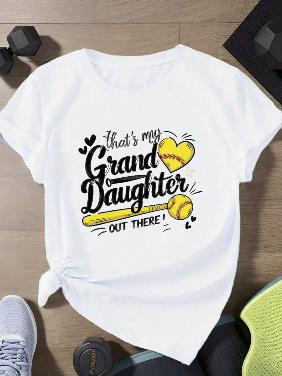 1 pieza, camiseta con estampado "Esa es mi nieta" 100 % algodón para mujer: camiseta ligera y transpirable de manga corta con cuello redondo, ropa informal de primavera y verano, regalo perfecto para las fiestas. - Blanco - Ver 1