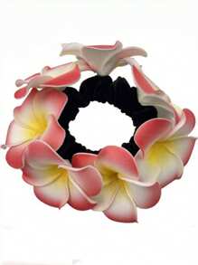 1pc New Girls Faux Foam Flower Hair Scrunchie,Hawaii Daisy Flower Elastic Hair Ties, Suitable For Bun, High Ponytail, Ponytail Holders, Hair Elastics, Hair Rubber Bands, Hair Bobbles