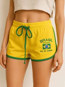 Brazilian Shorts Embroidered Women's Vintage Short - 黃色 - 查看 2