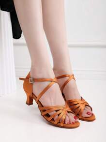 女士时尚新款棕色鞋 女式高跟鞋 5厘米中跟 棕色凉鞋 砖底扣 拉丁舞鞋 夏季凉鞋 居家运动鞋 表演舞蹈鞋 萨尔萨舞鞋 舒适柔软轻便