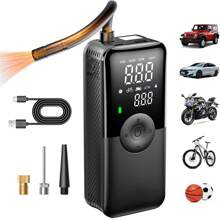 Carsun 无绳轮胎充气机便携式空气压缩机，150PSI 双电源，4000mAh 和 12V DC 自动气泵，适用于汽车轮胎、摩托车、自行车、电动泵，带 LED 灯和数字压力表 汽车用品 汽车女士配件