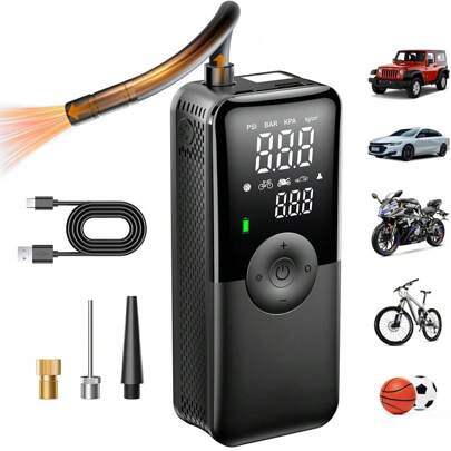  Carsun 无绳轮胎充气机便携式空气压缩机，150PSI 双电源，4000mAh 和 12V DC 自动气泵，适用于汽车轮胎、摩托车、自行车、电动泵，带 LED 灯和数字压力表 汽车用品 汽车女士配件