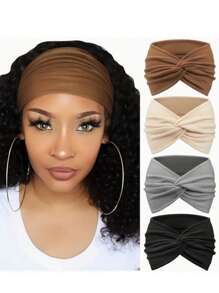 4 pezzi/set Fasce per capelli alla moda boeme di colore unito per donne, foulard retrò intrecciati, accessori per capelli sportivi antiscivolo e assorbenti, fasce eleganti per capelli, fascia per la testa alla moda, per la scuola e l'università
