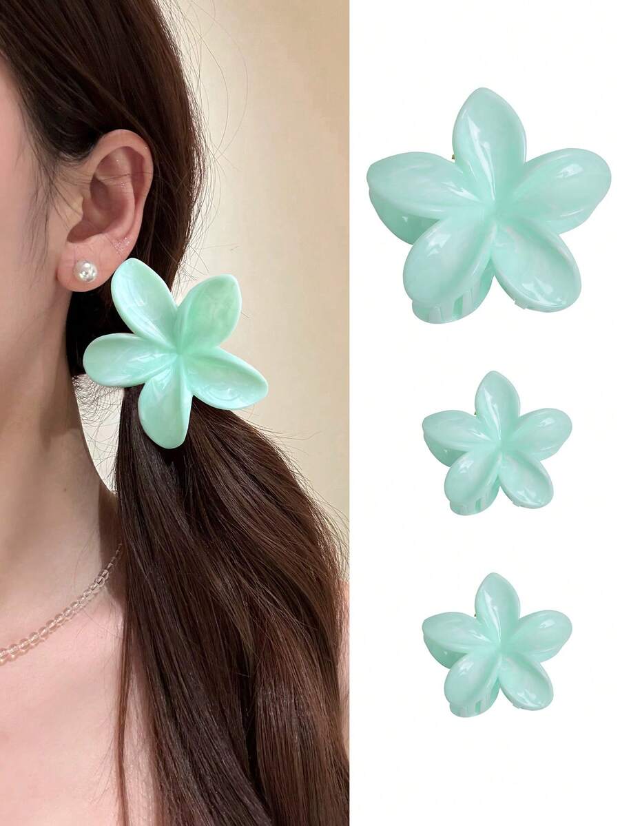 3 件套亮面雏菊发夹套装，小号/中号/大号，适合日常使用，海滩度假，刘海和细发，发饰花朵发夹，学校用品，大学 - 大理石青色 - 查看 1