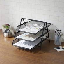 3-Tier Metal Mesh Desktop Organizer, Multifunctional Wrought Iron Storage Rack, Removable Lightweight Magazine Basket, Office Folders For Files And Books,For School Supplies,Back To School - Black - View 2